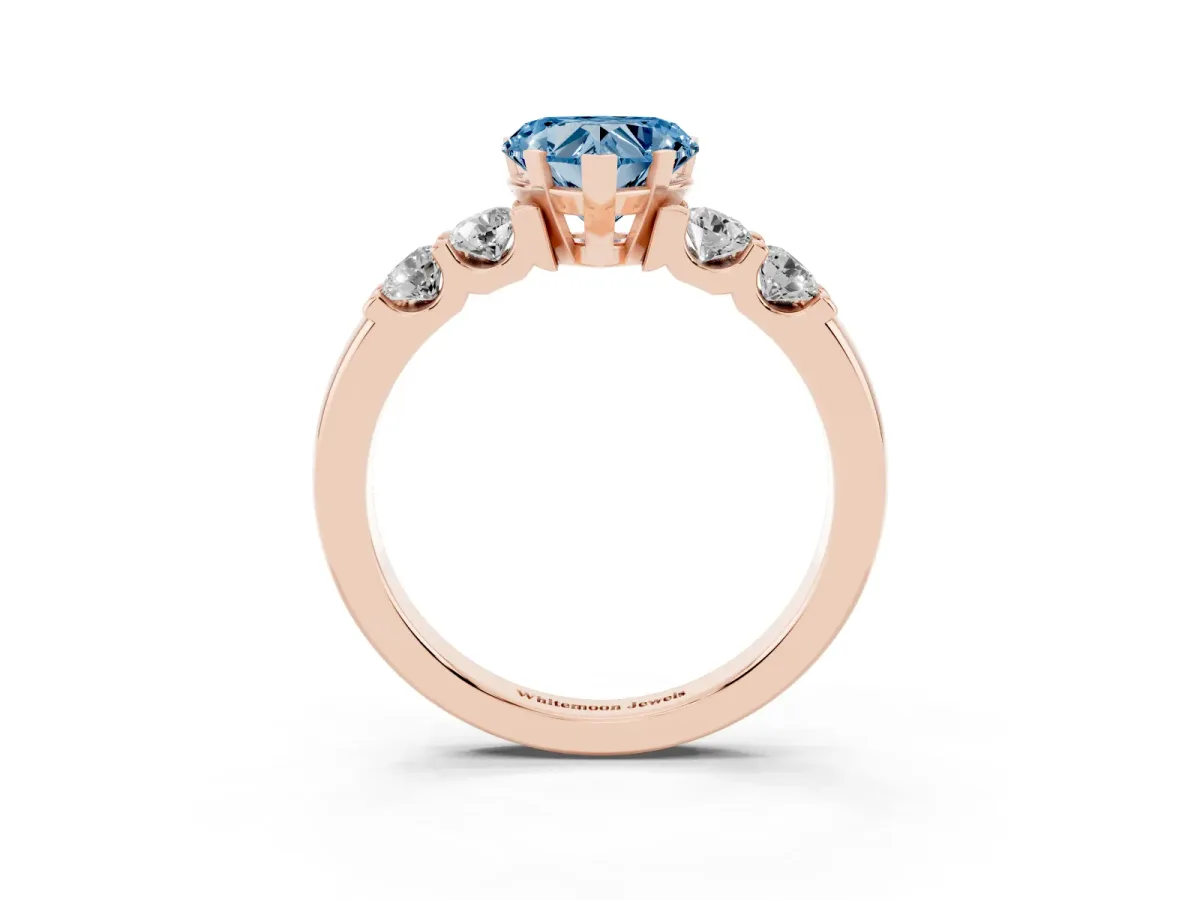 Fancy Blue Heart Cut Brilliant Cut Diamond Five-Stone Prong Set Engagement Ring with Channel Band Rose gold