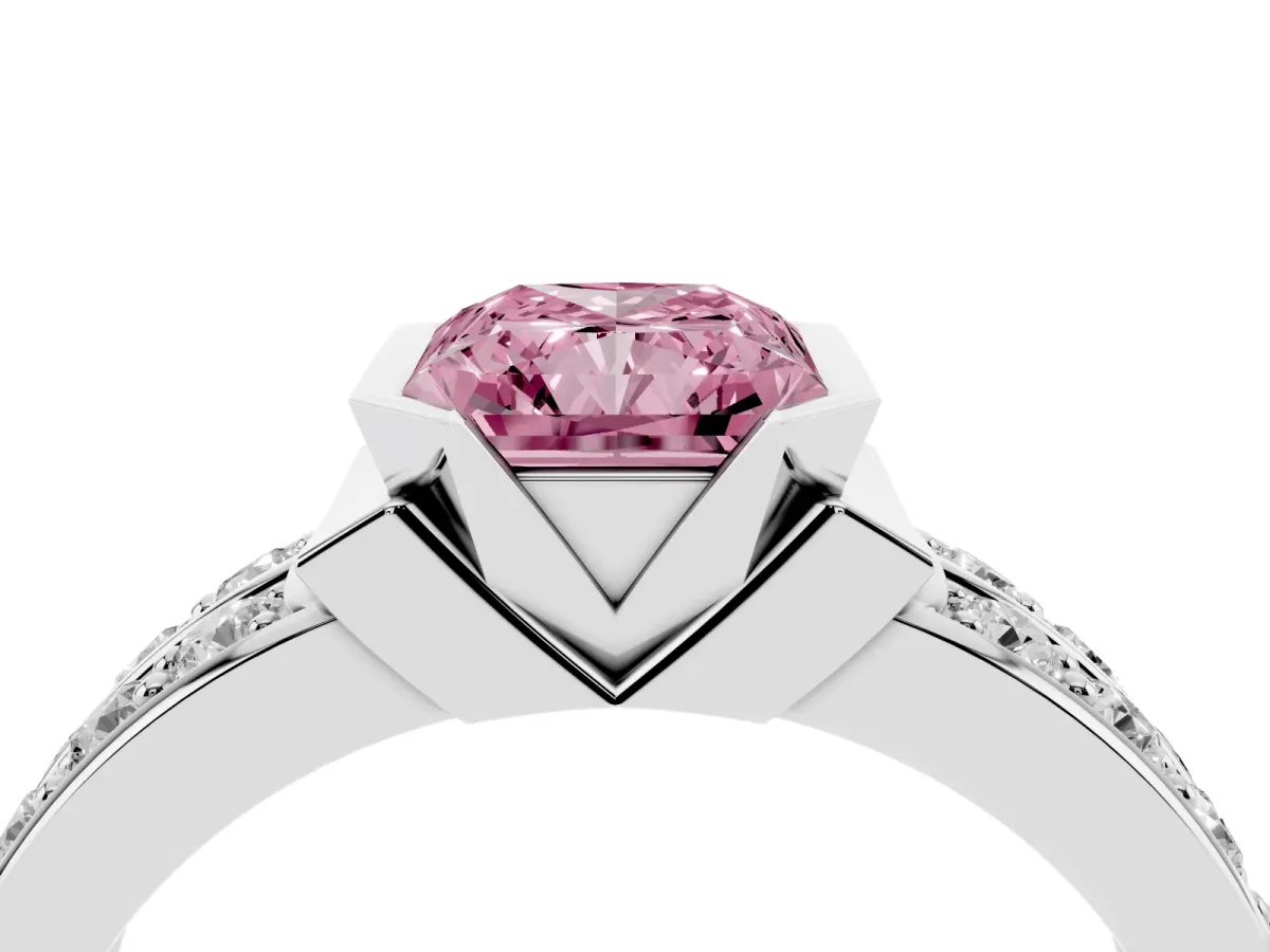 Fancy Pink Radiant Cut Brilliant Diamond Channel Set Wide Band Ring with Bezel Setting Silver