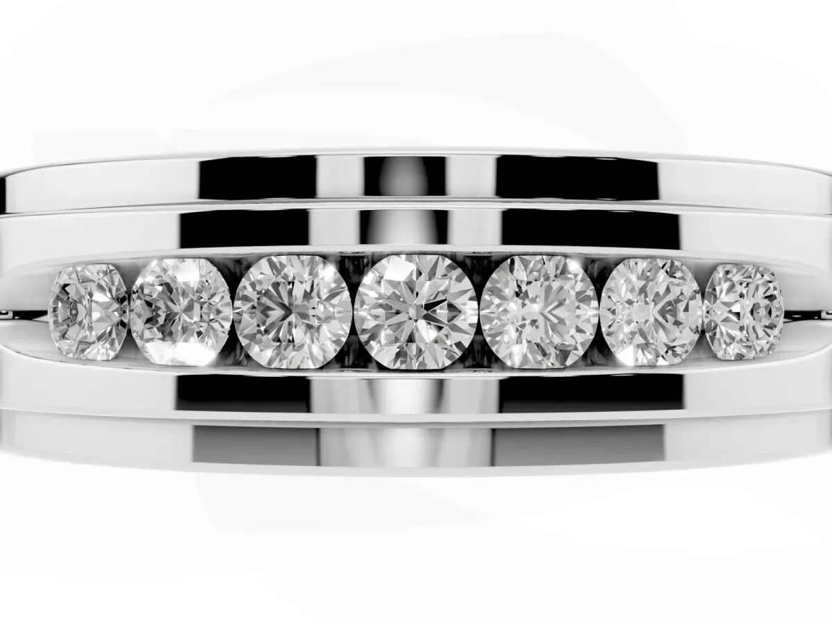 Round Diamond Seven-Stone Channel Set Mens Band Silver