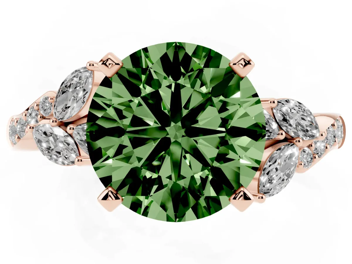 Fancy Green Round Cut Solitaire Marquise Twist Band with Six-Prong Setting Rose gold
