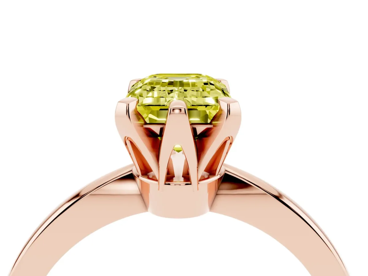 Fancy Yellow Emerald Cut Solitaire Engagement Ring with Six-Prong Setting and Tapered Band Rose gold