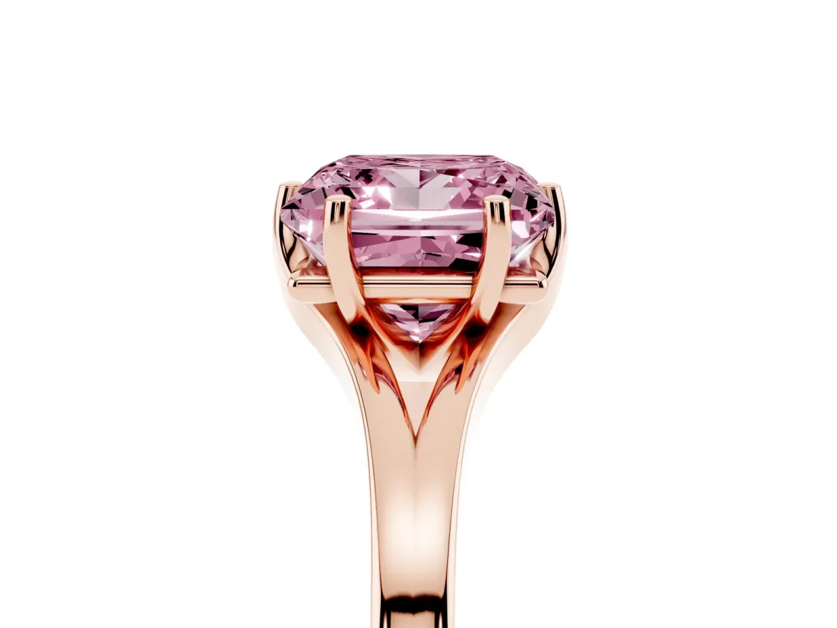 Fancy Pink Princess Cut Solitaire Diamond Ring with Six-Prong Setting and Tapered Band Rose gold