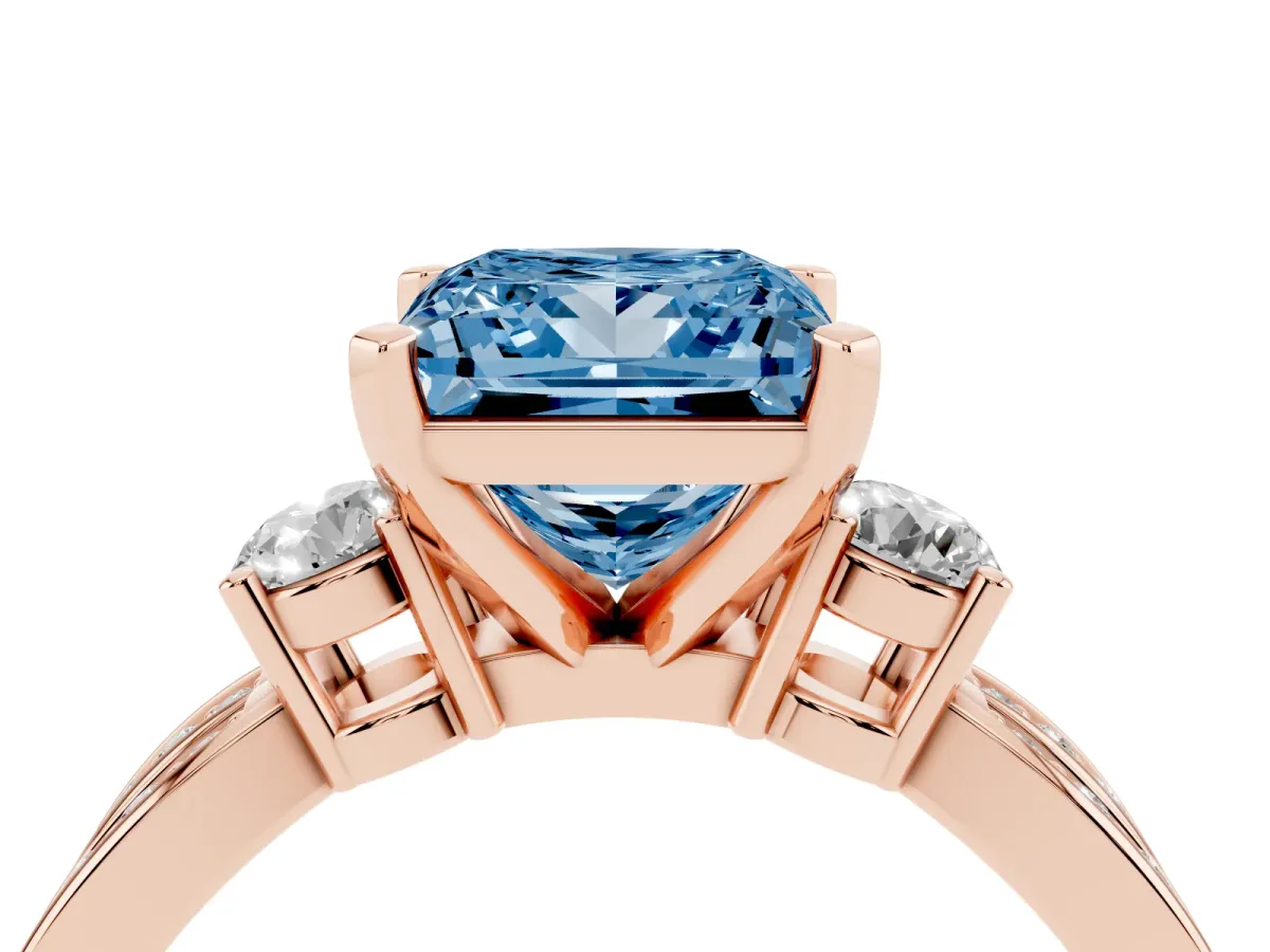 Fancy Blue Three-Stone Princess Cut Cut Diamond Twist Band with Prong Setting Rose gold