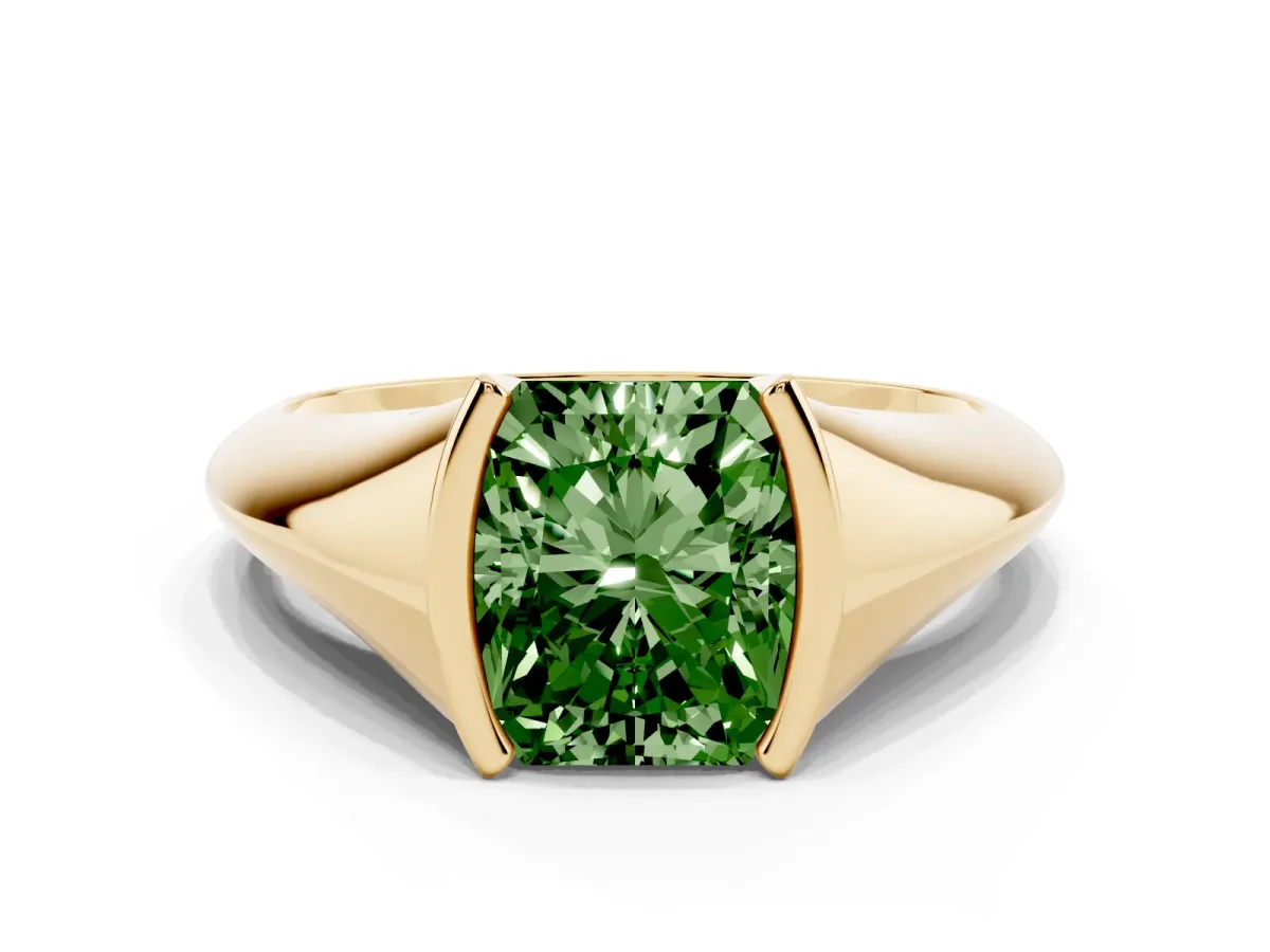 Fancy Green Radiant Cut Solitaire Tension Set Diamond Ring Yellow gold