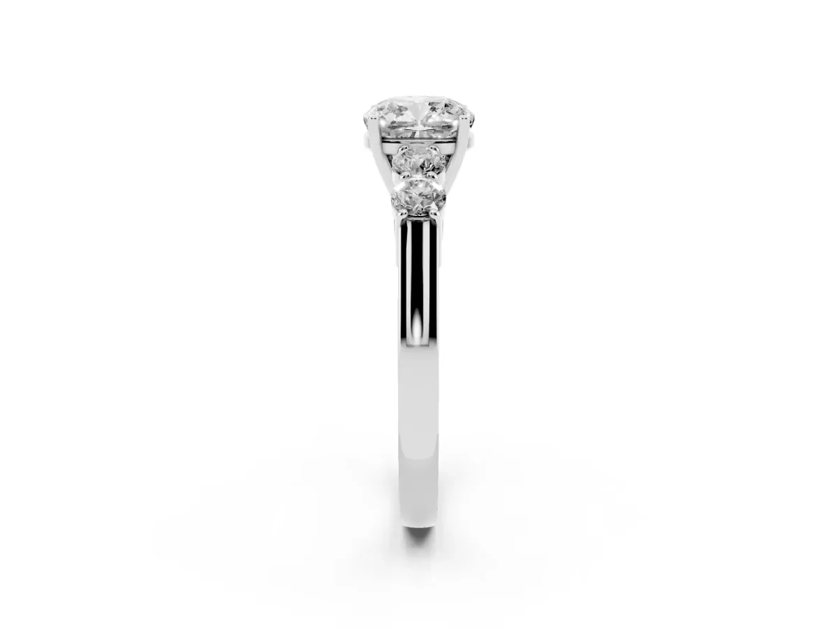 Cushion Cut Cut Diamond Five-Stone Prong Set White Gold Ring Platinum