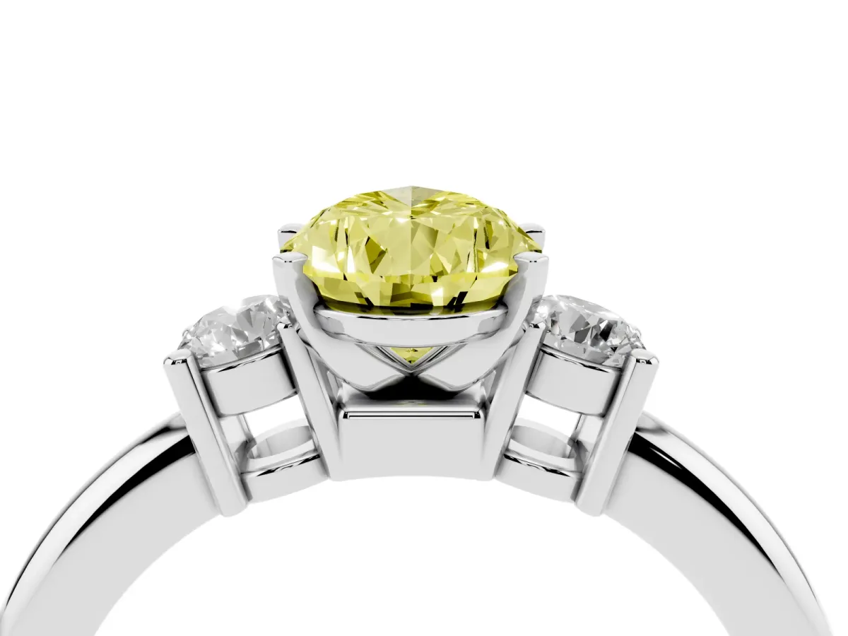 Fancy Yellow Three-Stone Pear Cut Cut Diamond Solitaire with Prong Setting and Classic Band Silver