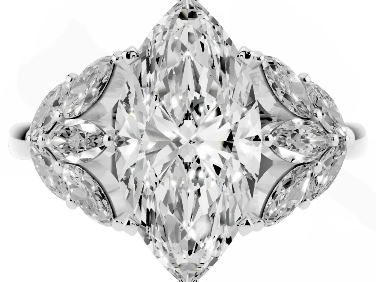 Marquise Cut Diamond Cluster Leaf Design Ring with Prong Setting Silver