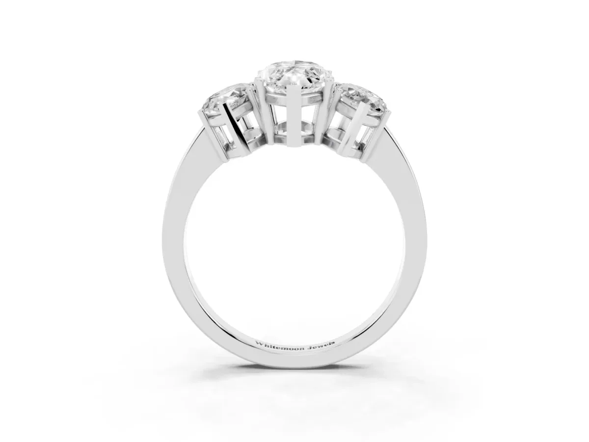 Three-Stone Marquise Cut Cut Diamond Engagement Ring with Flat Band and Four-Prong Setting Silver