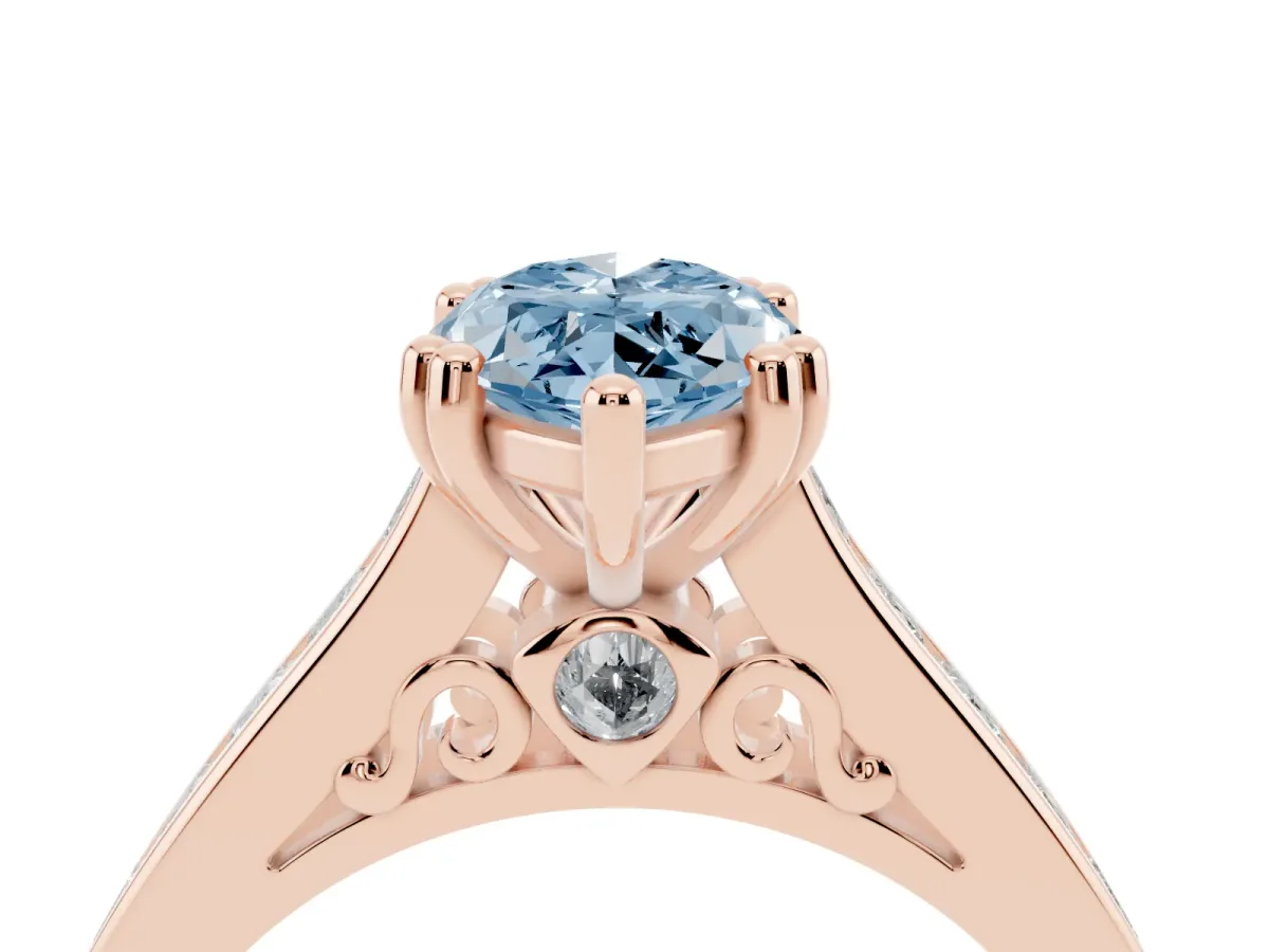 Fancy Blue Marquise Cut Cut Channel Set Solitaire Engagement Ring with Prong Setting Rose gold