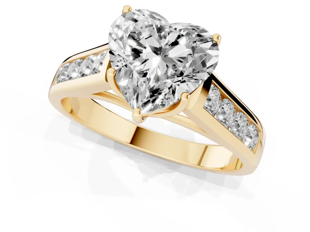 Heart Cut Solitaire Channel-Set Diamond Engagement Ring with Four-Prong Setting Yellow gold