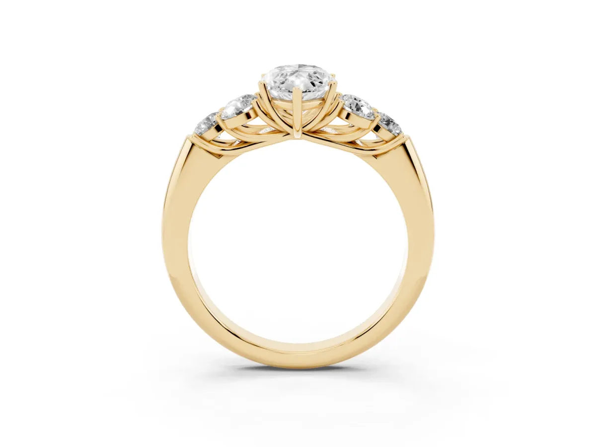 Marquise Cut Cut Diamond Cluster Ring with Round Accent Stones and Prong Setting on a Classic Band Yellow gold