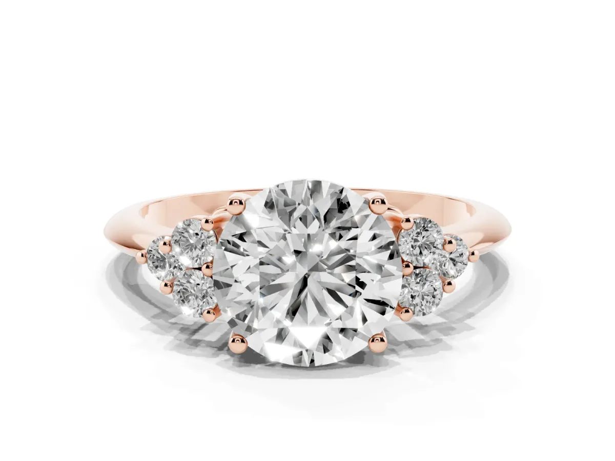 Round Cut Cut Diamond Cluster Ring with Solitaire Band and Four-Prong Setting Rose gold