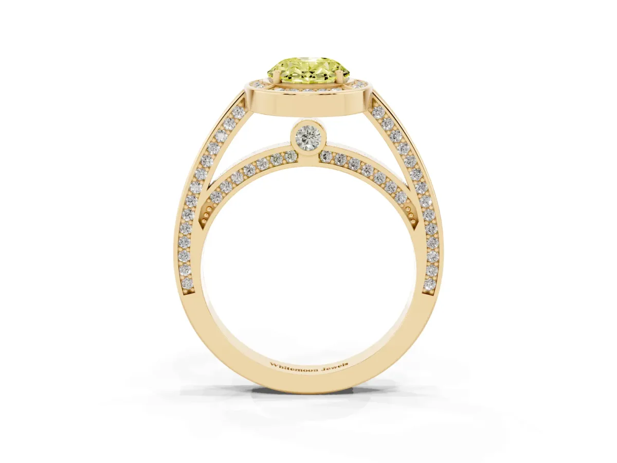 Fancy Yellow Oval Cut Cut Halo Pave Split Shank Prong Setting Ring Yellow gold