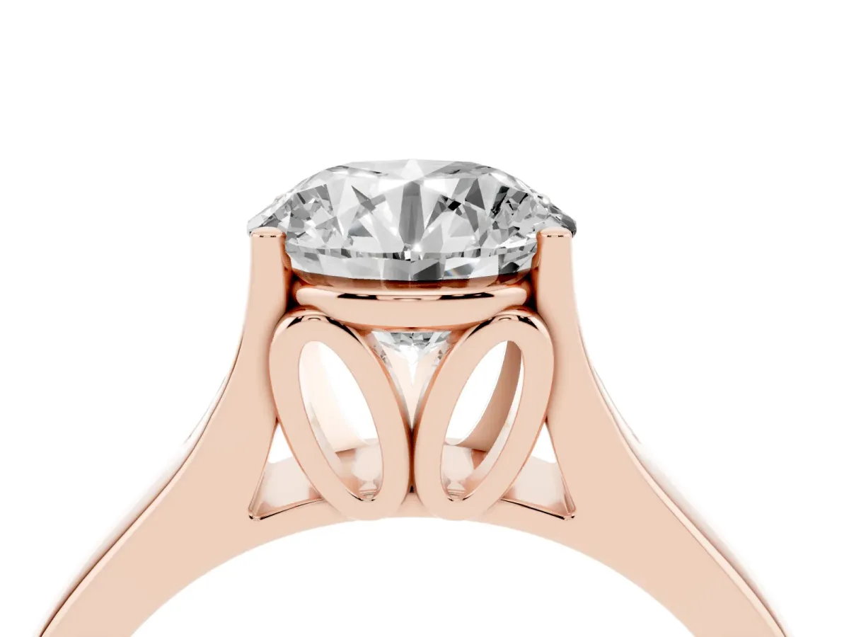 Round Cut Solitaire Diamond Ring with Cathedral Band and Four-Prong Setting Rose gold