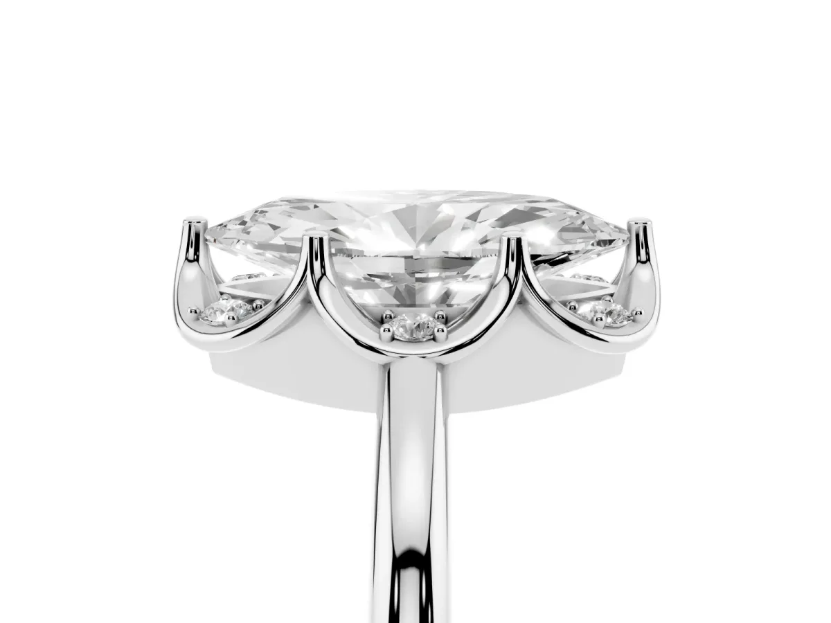Marquise Cut Halo Diamond Ring with Round Cluster Setting, Solitaire Band, and Four-Prong Setting Silver