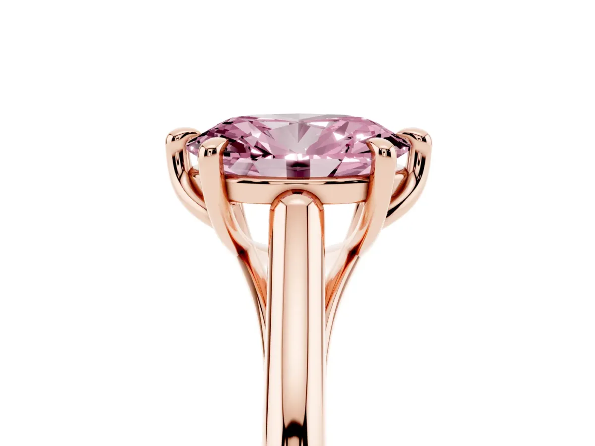 Fancy Pink Oval Cut Solitaire Engagement Ring with Six-Prong Setting and Classic Band Rose gold