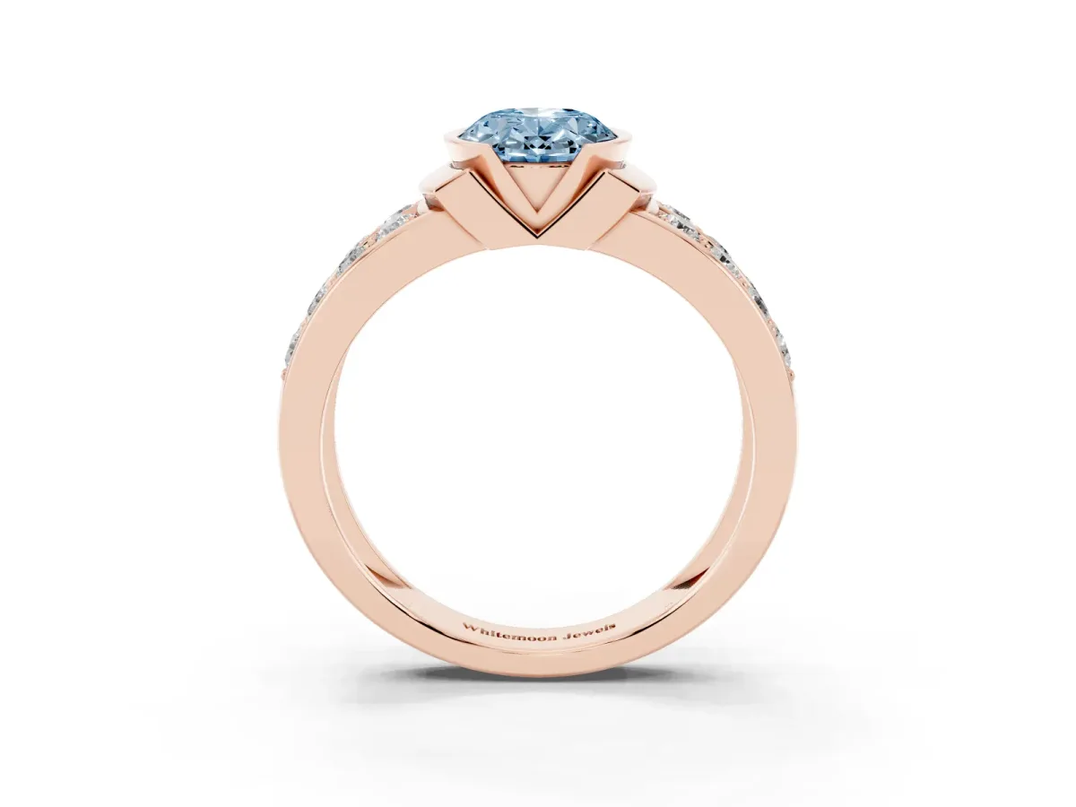 Fancy Blue Oval Cut Brilliant Diamond Channel Set Wide Band Ring with Bezel Setting Rose gold