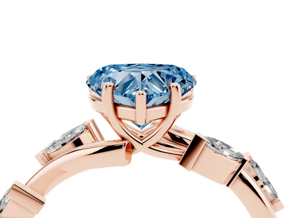 Fancy Blue Heart Cut Solitaire Twisted Band Marquise Accent Prong Setting Ring Rose gold