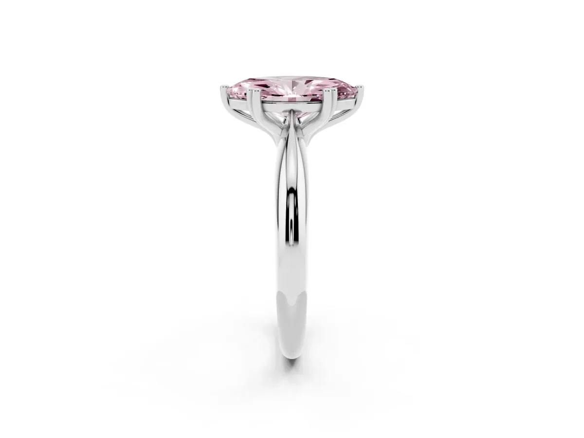 Fancy Pink Marquise Cut Cut Solitaire Engagement Ring with Tapered Band and Four-Prong Setting Platinum