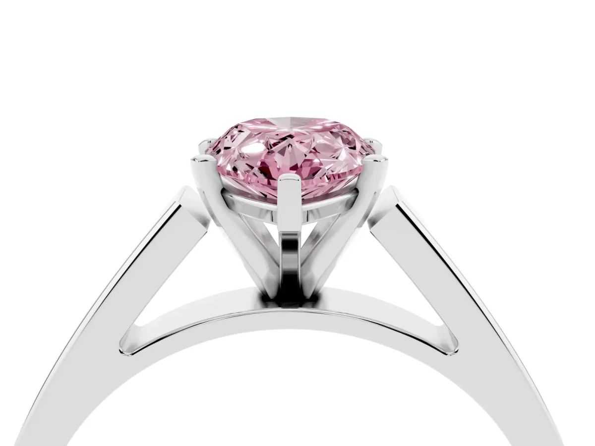 Fancy Pink Pear Cut Solitaire Engagement Ring with Four-Prong Setting and Tapered Band Platinum