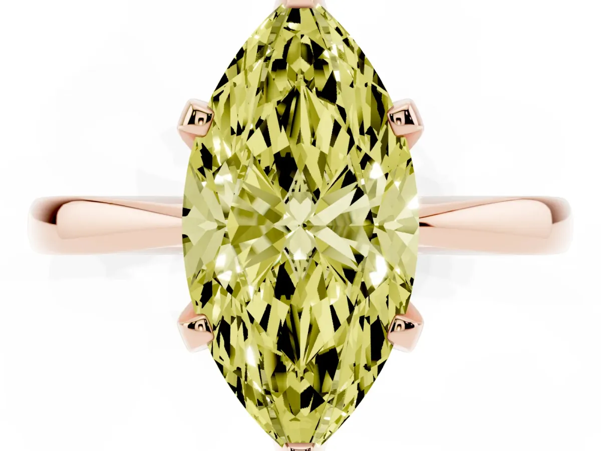 Fancy Yellow Marquise Cut Solitaire Engagement Ring with Six-Prong Setting and Tapered Band Rose gold
