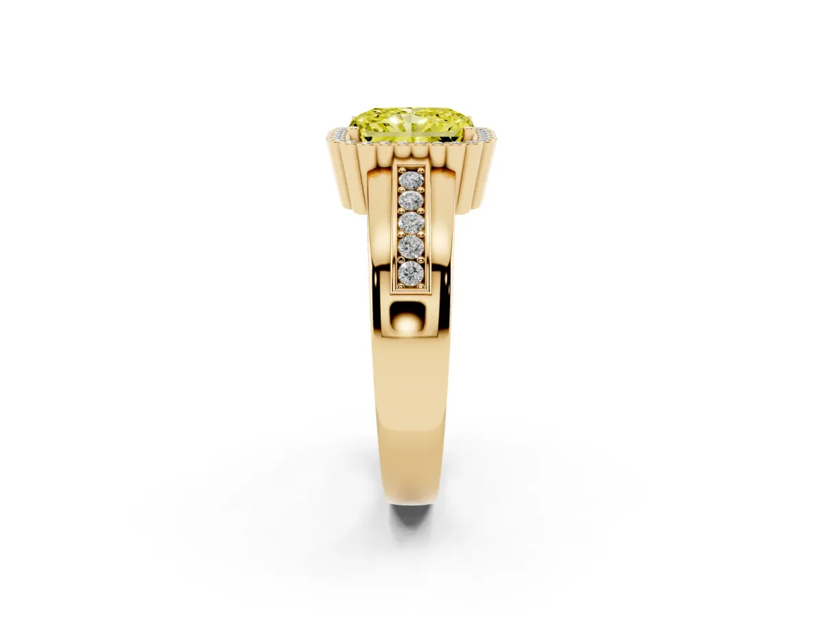 Fancy Yellow Radiant Cut Cut Halo Pave Band Four-Prong Ring Yellow gold