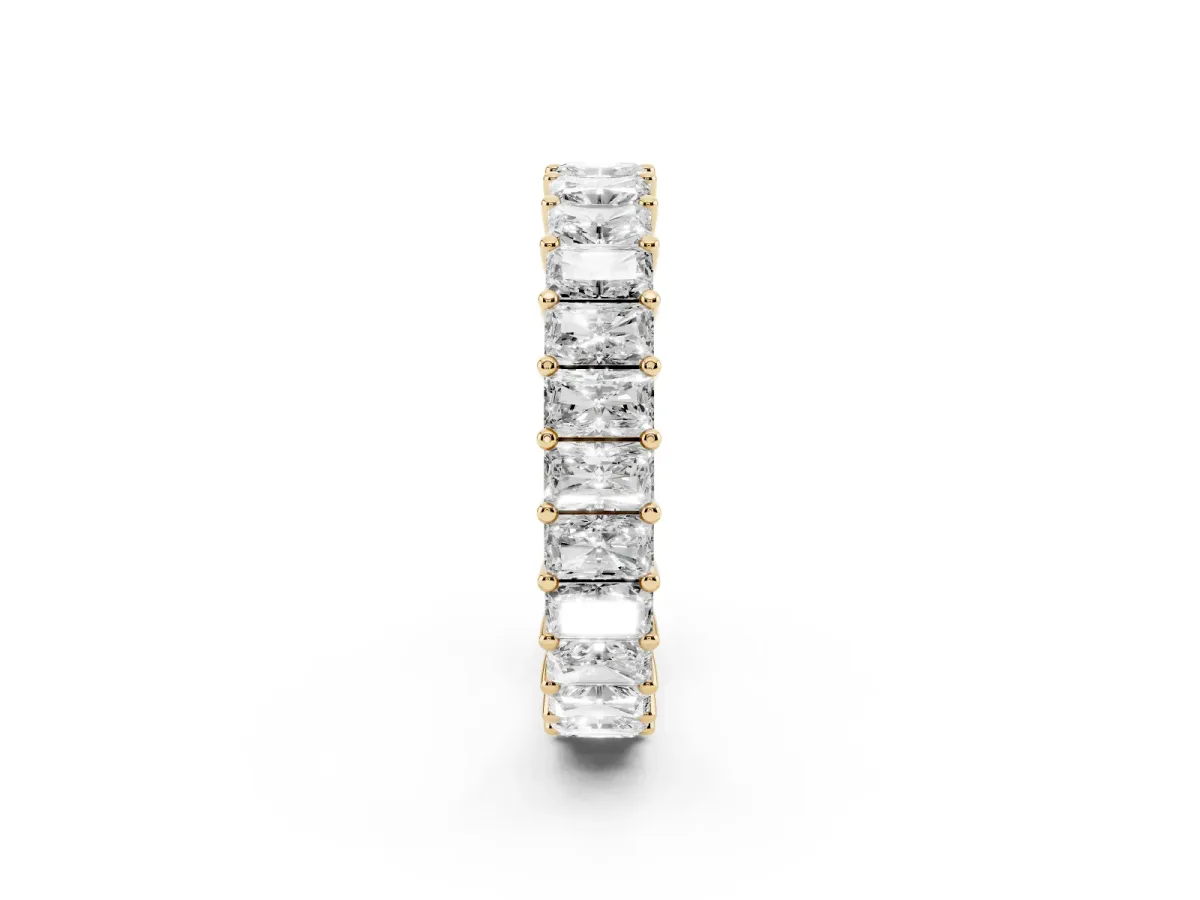 radiant Cut eternity band with shared prong setting Yellow gold