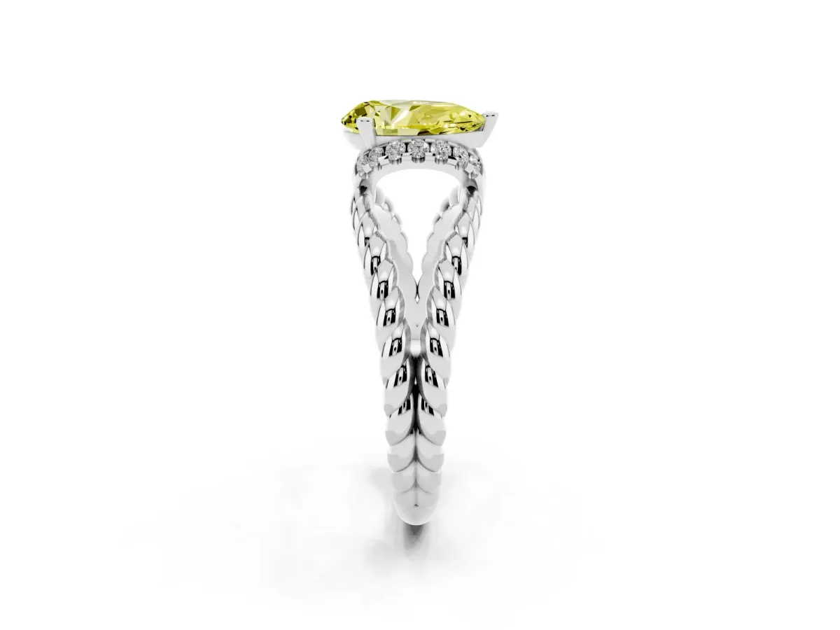 Fancy Yellow Pear Cut Halo Twisted Band Four-Prong Ring Silver