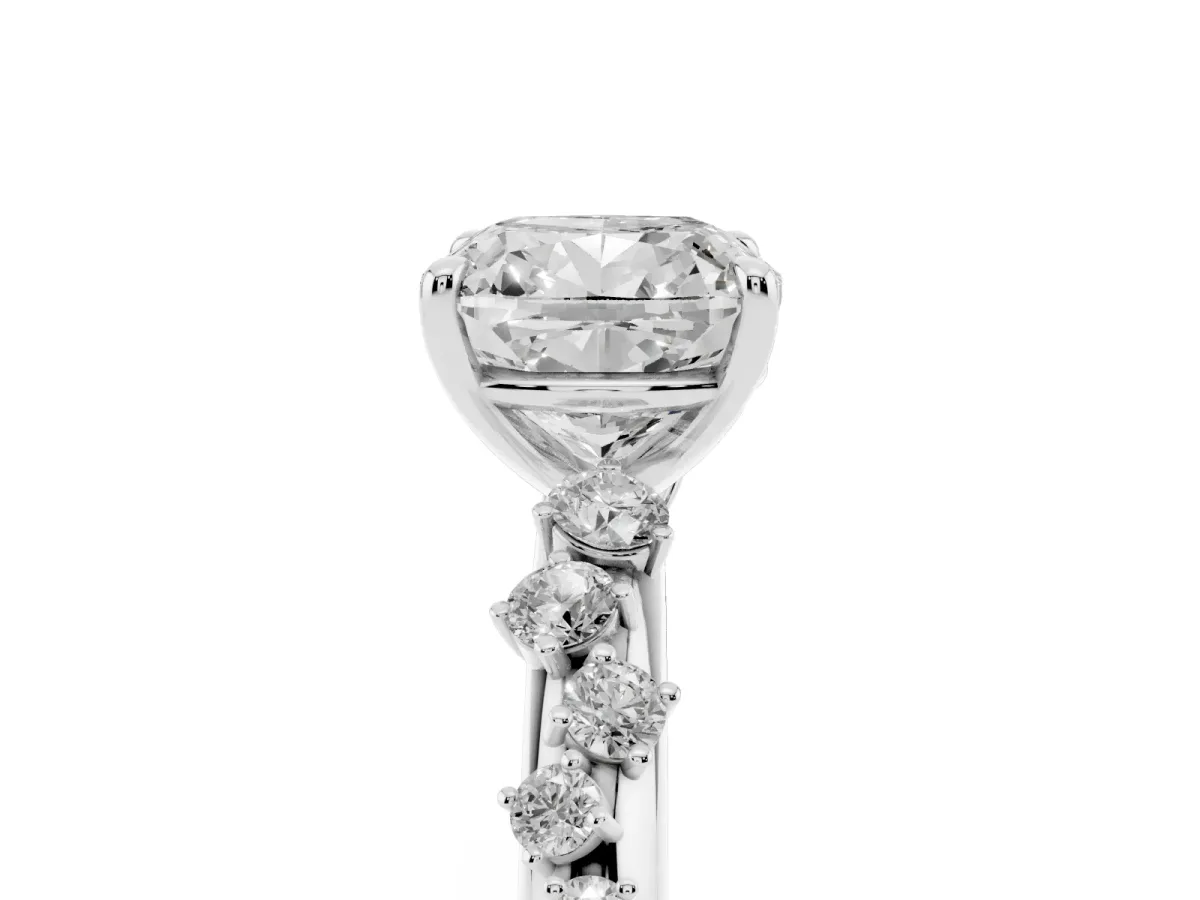 Cushion Cut Diamond Cluster Prong-Set Solitaire Ring Platinum