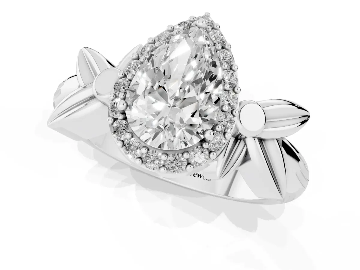 Pear Cut Halo Diamond Floral Band with Four-Prong Setting White gold
