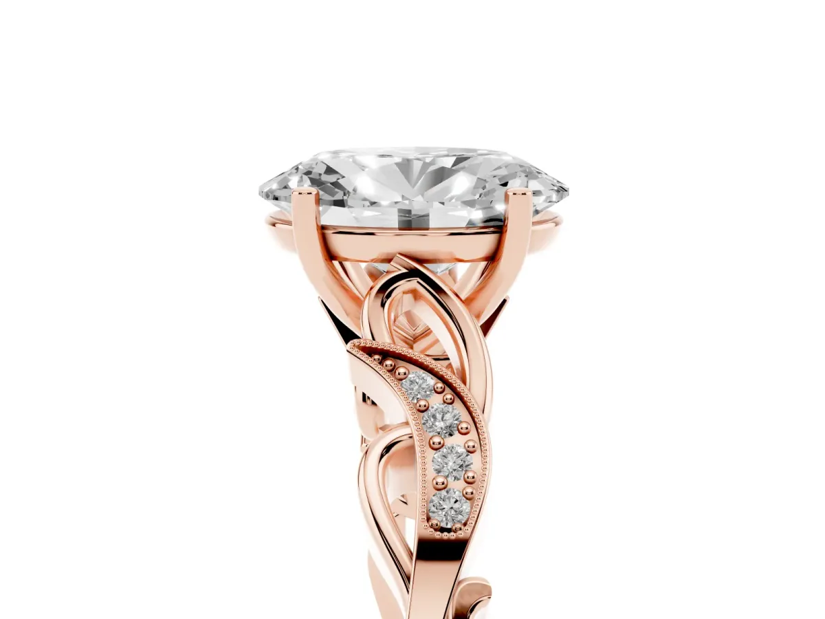 Oval Cut Solitaire Vine Band with Milgrain Prong Setting Rose gold