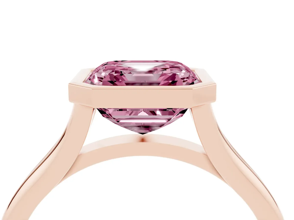 Fancy Pink Bezel Set Asscher Cut Cut Solitaire Ring with Tapered Band Rose gold