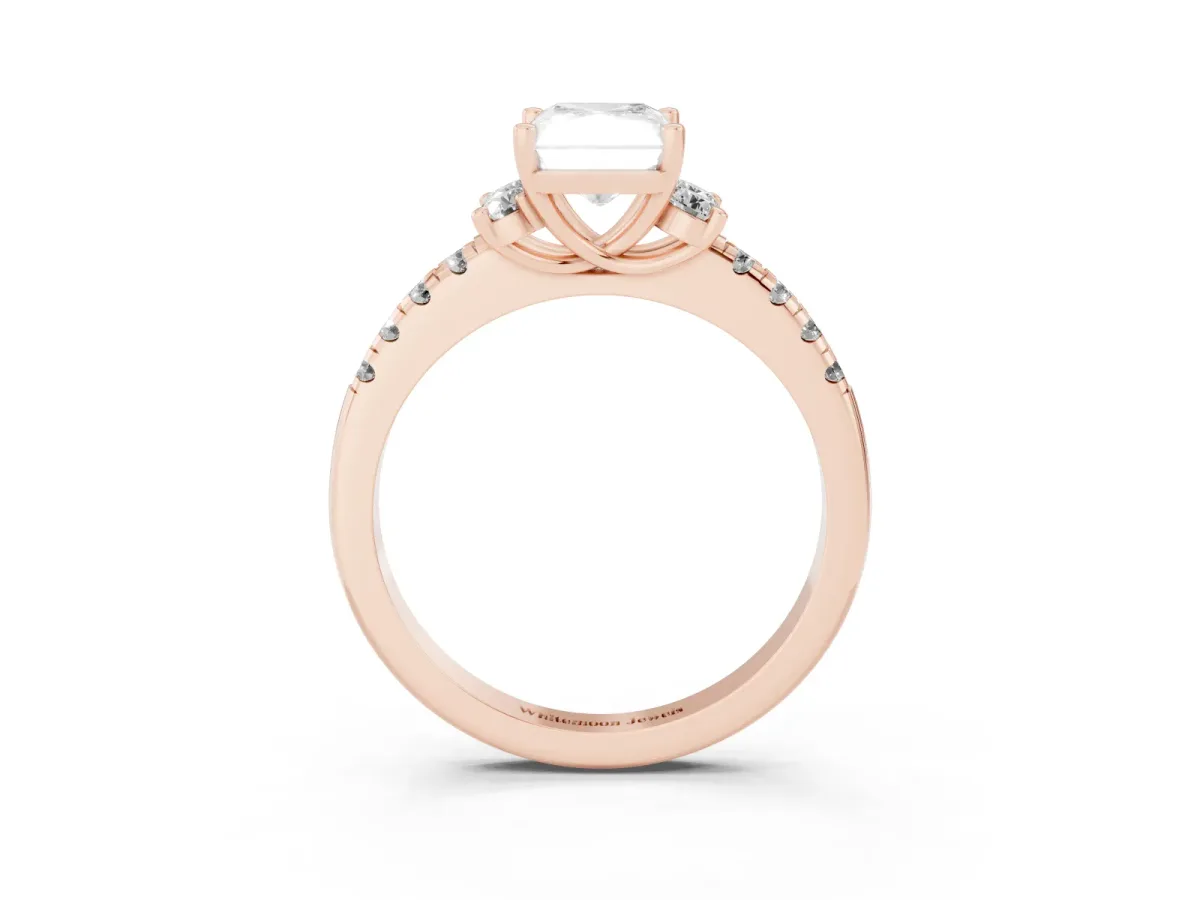 Radiant Cut Diamond Three-Stone Pave Band with Four-Prong Setting Rose gold