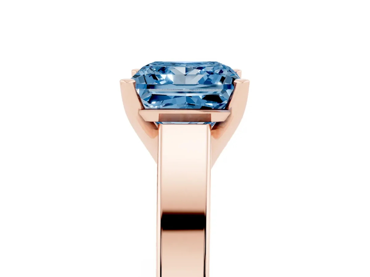 Fancy Blue Princess Cut Solitaire Engagement Ring with Four-Prong Setting and Tapered Band Rose gold