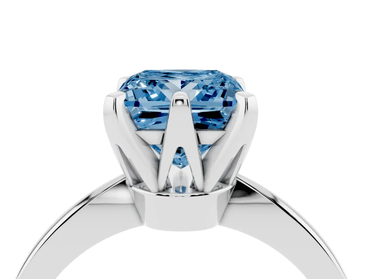 Fancy Blue Princess Cut Solitaire Engagement Ring with Six-Prong Setting and Tapered Band Silver