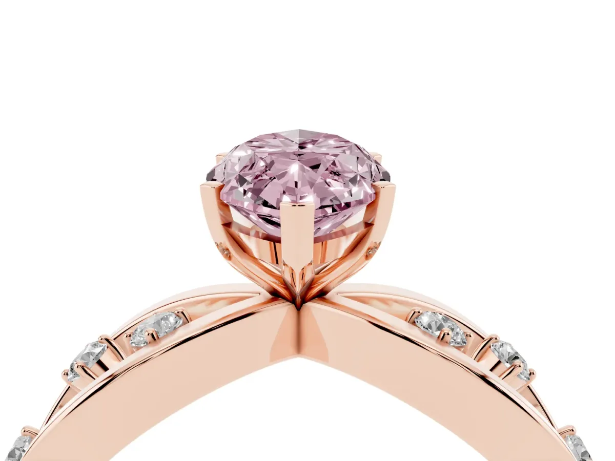 Fancy Pink Marquise Cut Cut Solitaire Diamond with Side Stones on Criss-Cross Band and Four-Prong Setting Rose gold