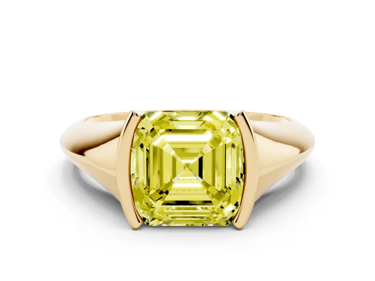Fancy Yellow Asscher Cut Solitaire Tension Set Diamond Ring Yellow gold