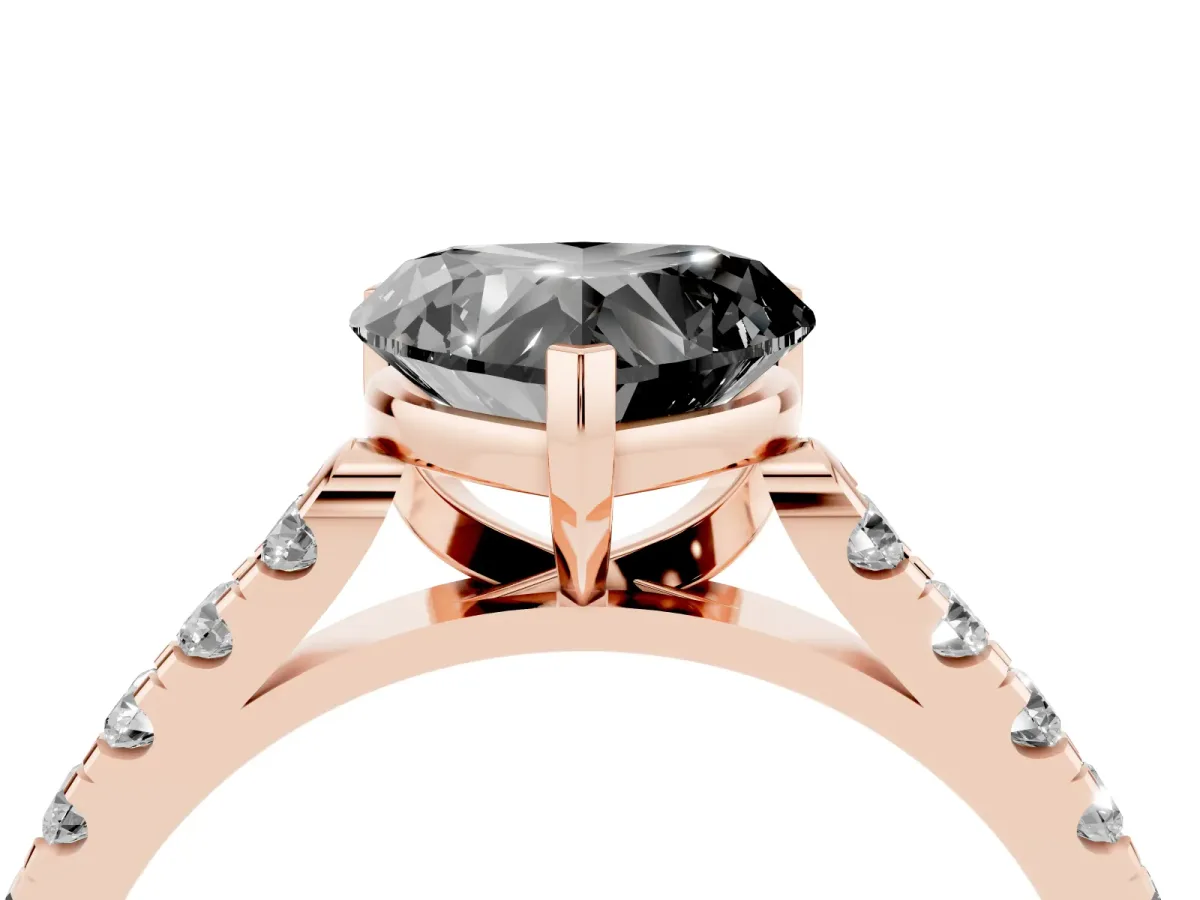 Fancy Black Heart Cut Diamond Pavé Band Solitaire Ring with Prong Setting Rose gold