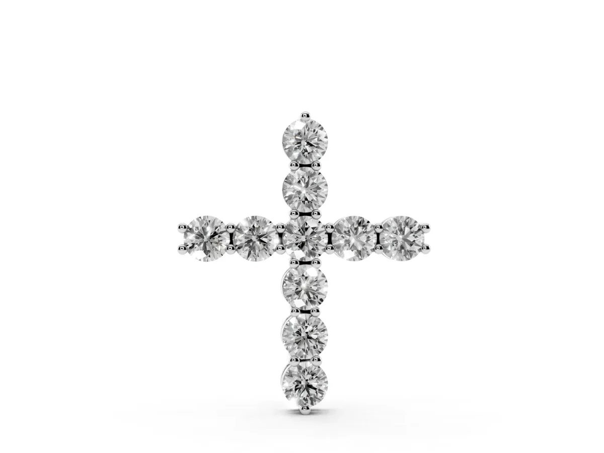 Round Diamond Prong-Set Cross Pendant Silver