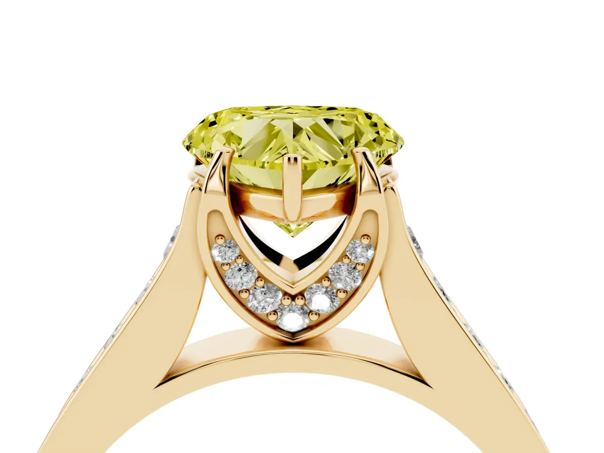 Fancy Yellow Heart Cut Brilliant Cut Diamond Engagement Ring with Pavé Band and Four-Prong Setting Yellow gold