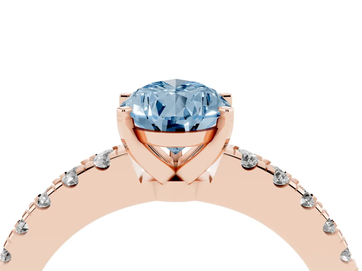 Fancy Blue Pear Cut Solitaire Diamond with Pavé Band and Four-Prong Setting Rose gold