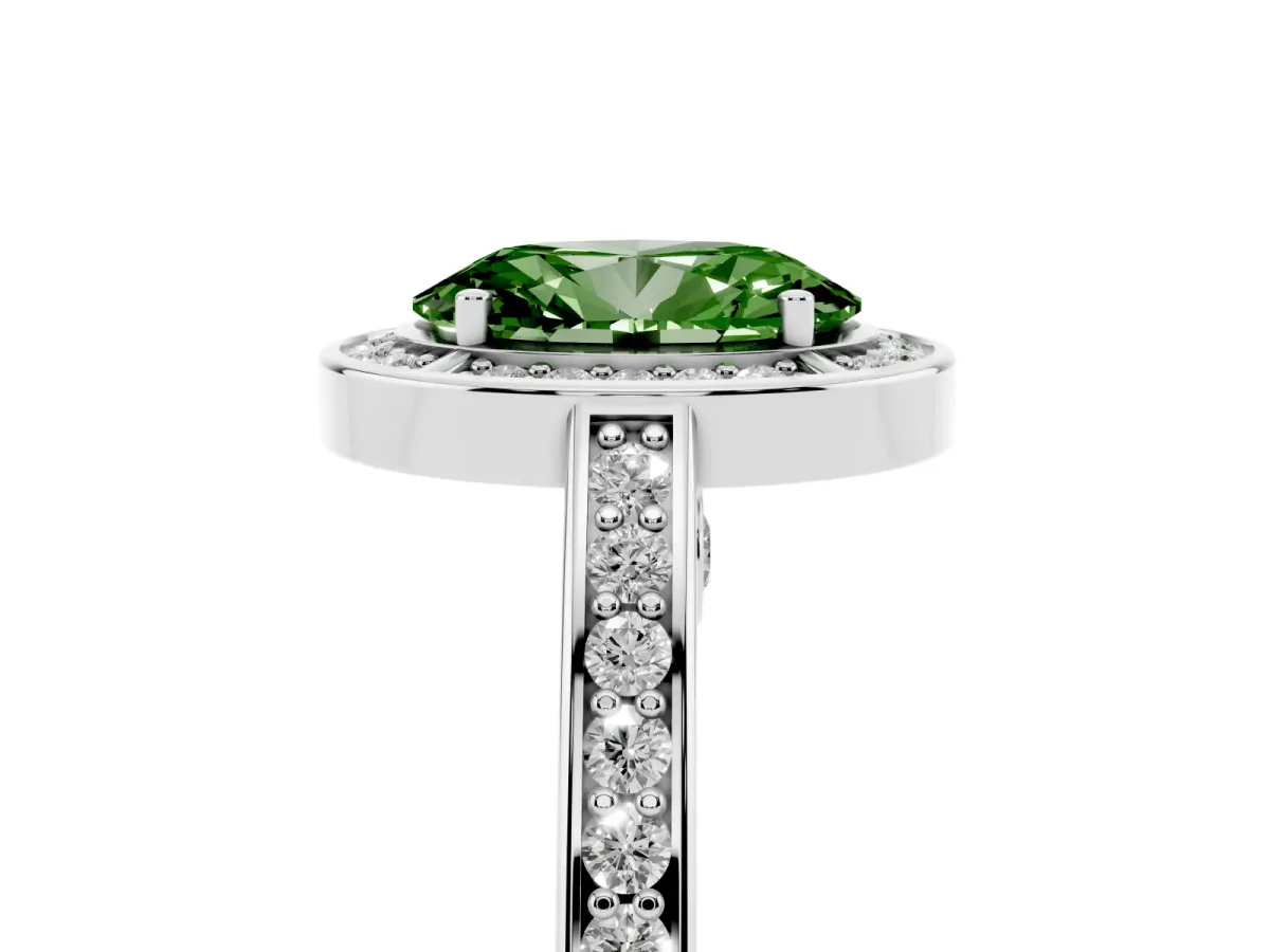 Fancy Green Oval Cut Cut Halo Pave Split Shank Prong Setting Ring Platinum