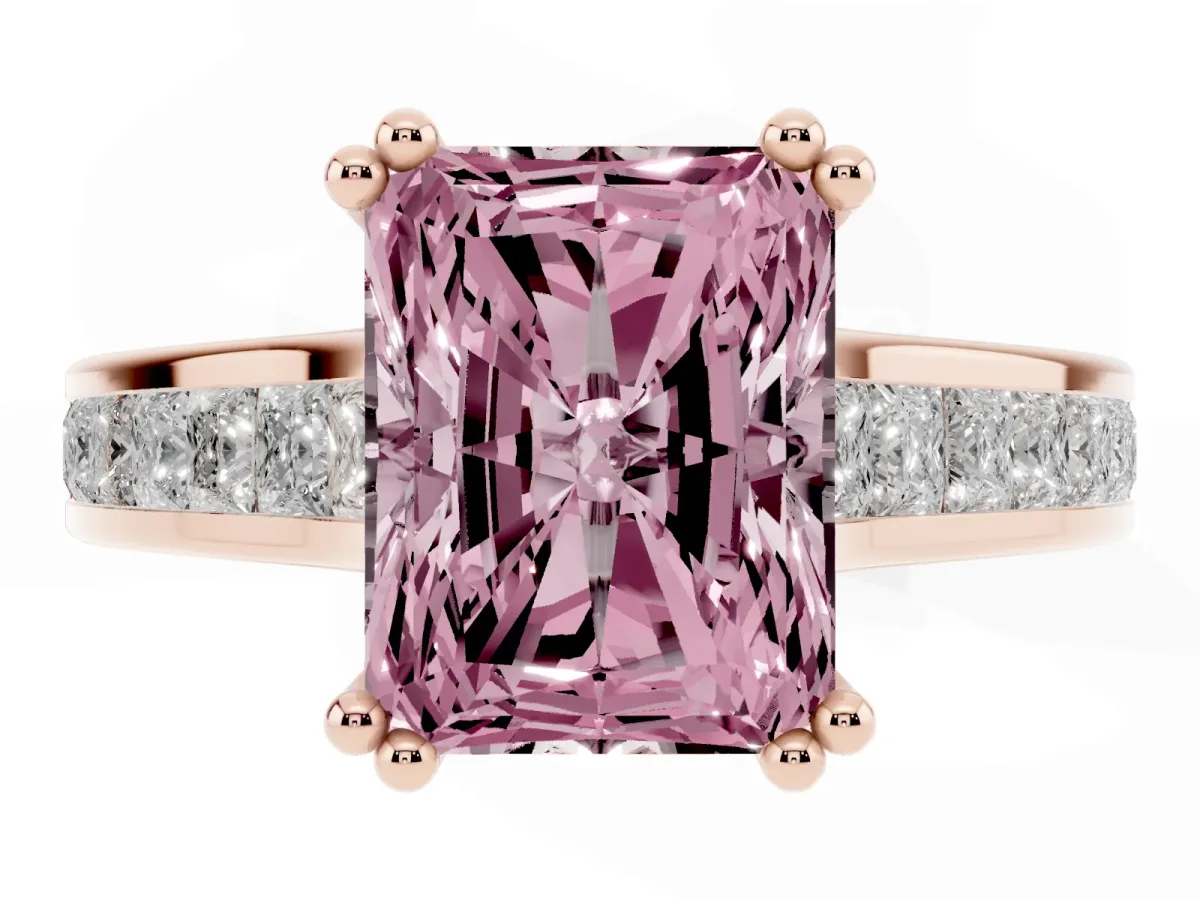 Fancy Pink Radiant Cut Cut Channel Set Solitaire Engagement Ring with Prong Setting Rose gold