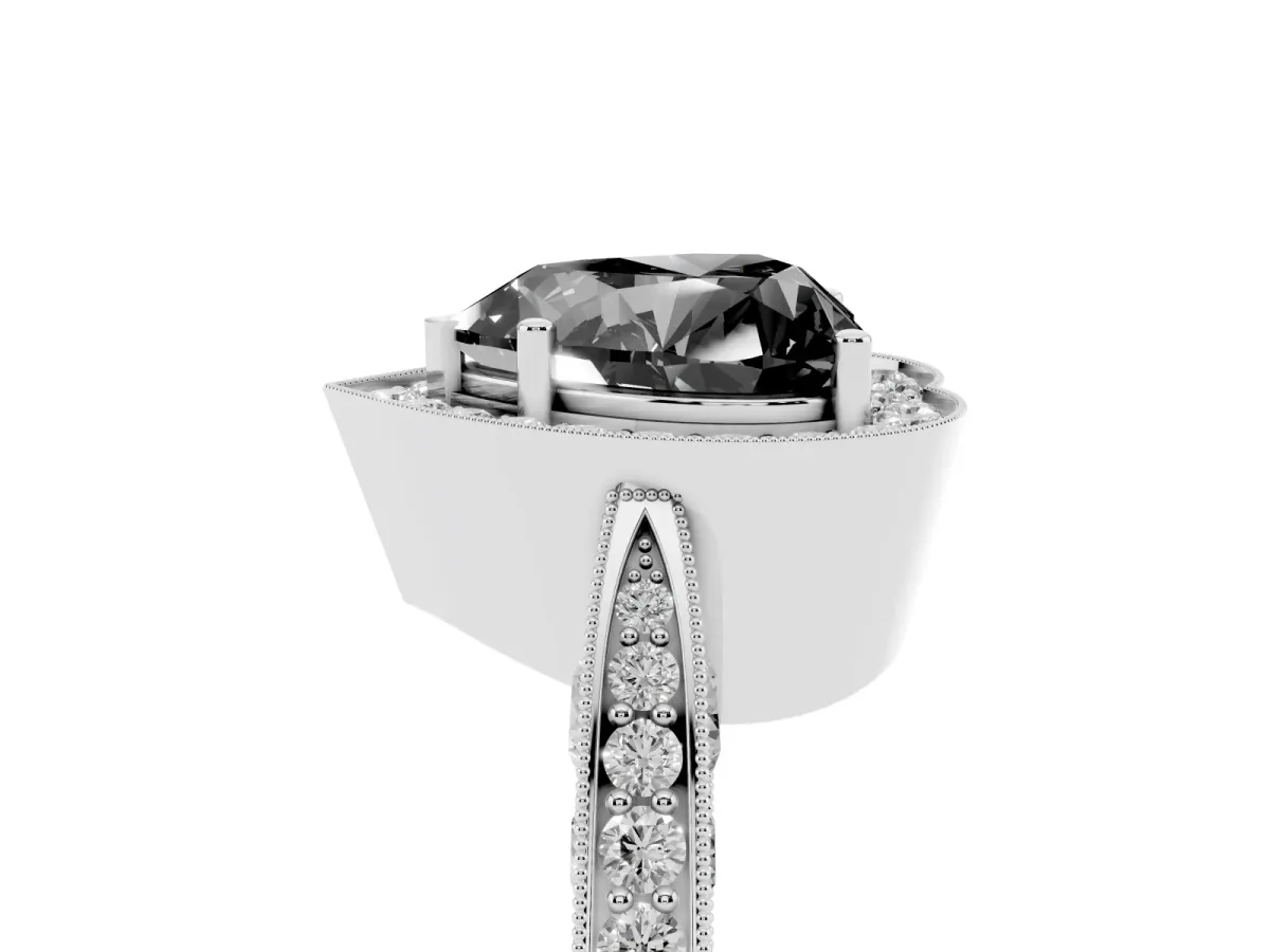 Fancy Black Heart Cut Halo Diamond Engagement Ring with Split Shank Band and Four-Prong Setting Silver