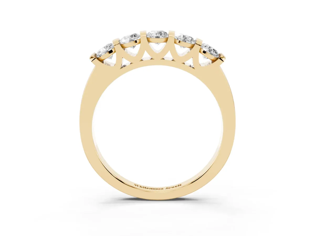 Five-Stone Round Diamond Half-Eternity Bar-Set Ring Yellow gold