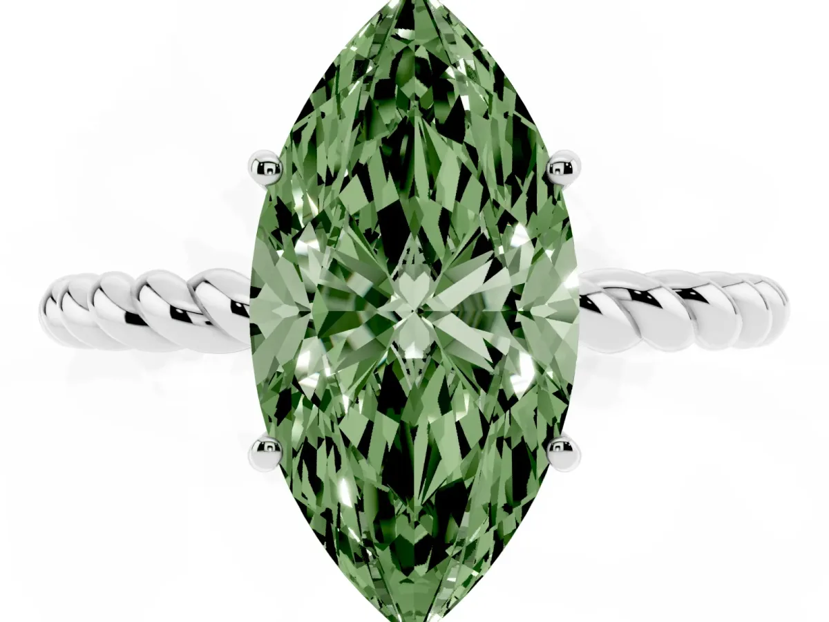 Fancy Green Marquise Cut Solitaire Twist Band Ring with Four-Prong Setting Silver