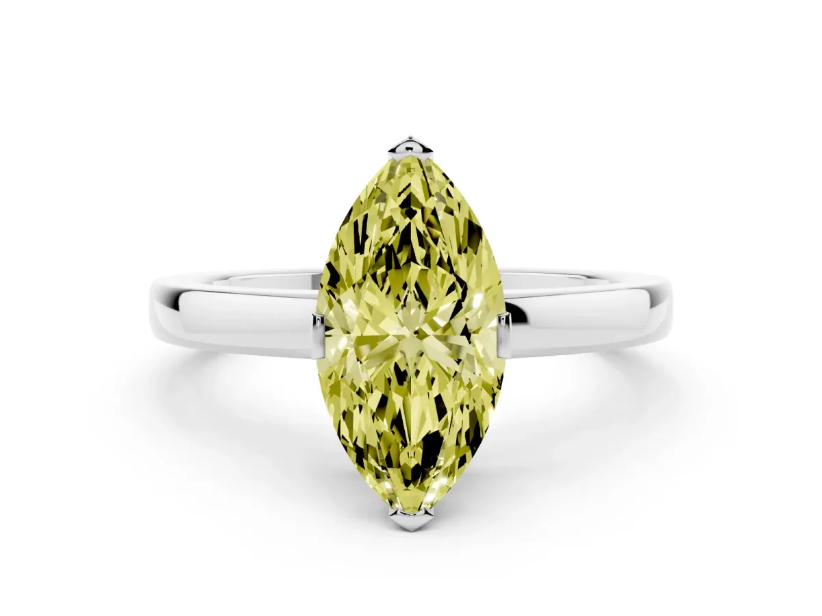 Fancy Yellow Marquise Cut Cut Solitaire Ring with Four-Prong Setting and Classic Band White gold