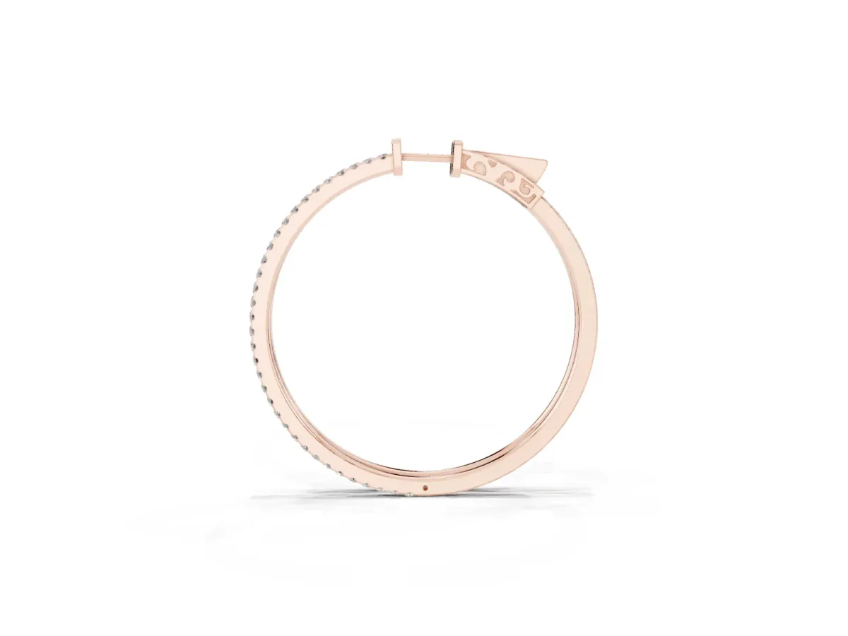 Pavé Round Diamond Hoop Earrings with Hinged Snap Closure Rose gold