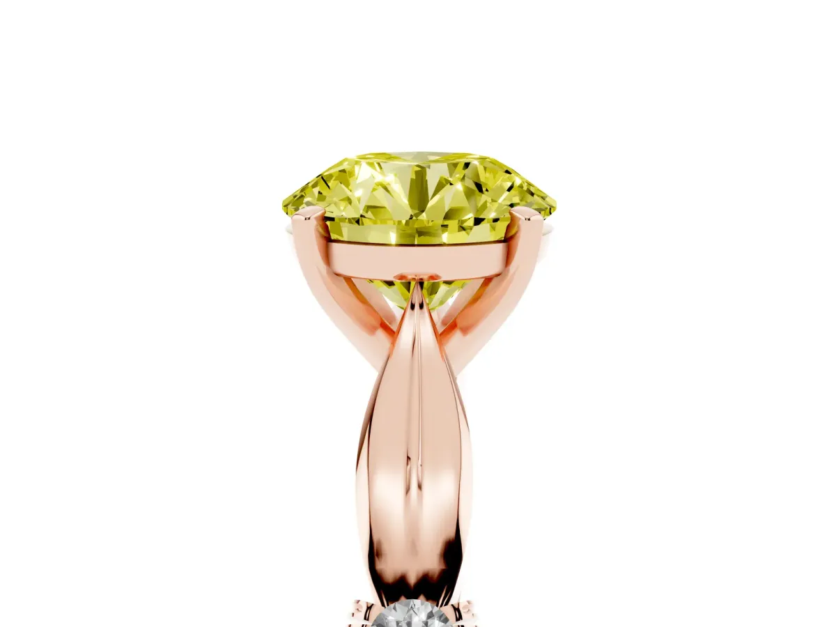 Fancy Yellow Round Cut Solitaire Diamond Twisted Band with Four-Prong Setting Rose gold