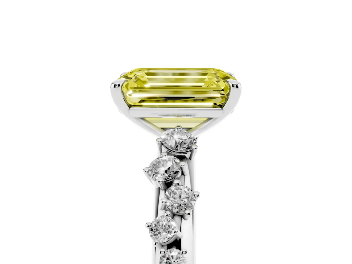 Fancy Yellow Emerald Cut Diamond Cluster Prong-Set Solitaire Ring Platinum
